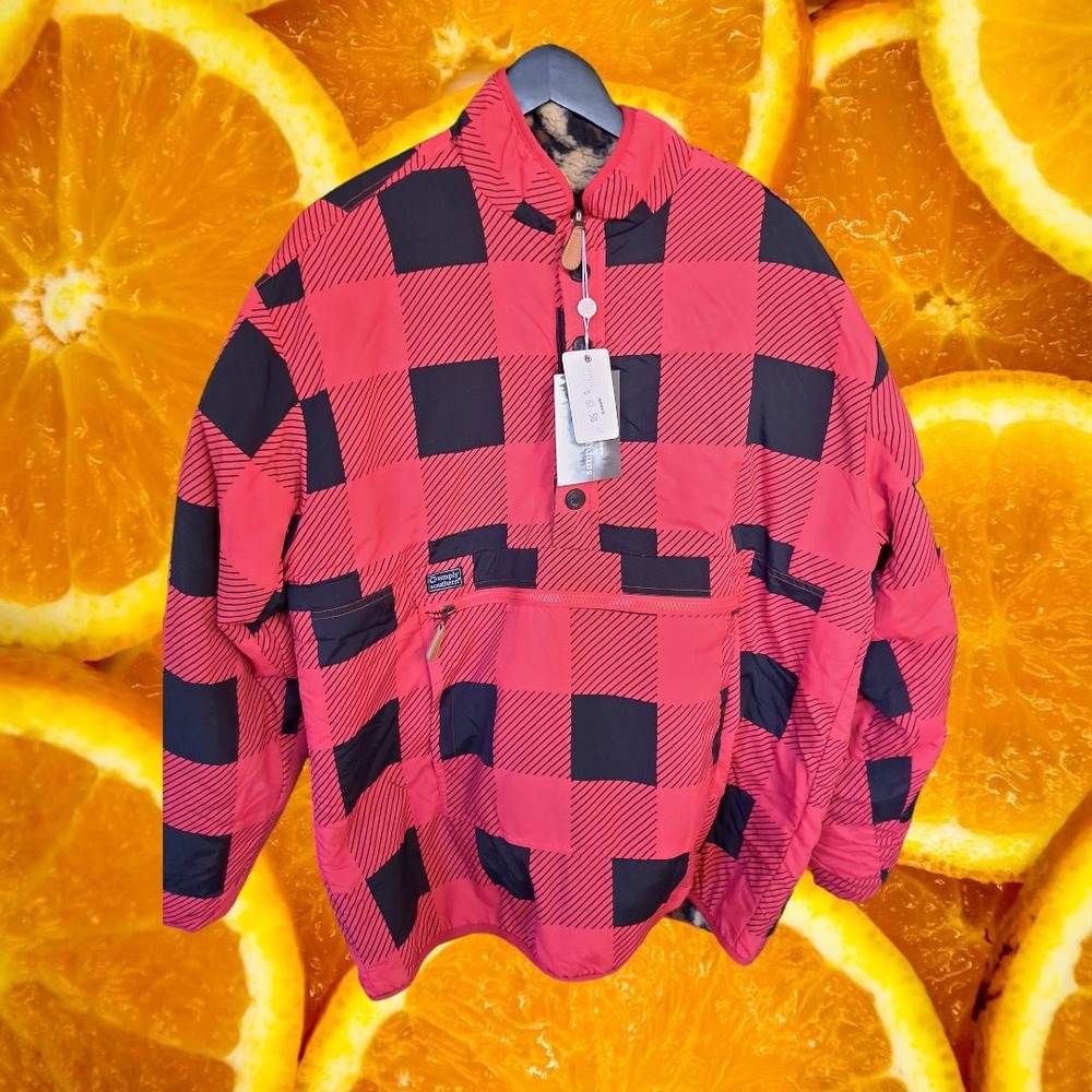 Simply Southern Red Buffalo Plaid Sherpa Lined Quarter Zip Pullover Jacket NEW